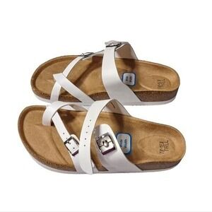 Time and Tru White Sandals Women's‎ 8 Wide Width Cork Footbed Buckle Comfort